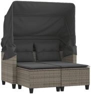 vidaXL Sofa, Gartensofa 2-Sitzer mit Dach und Hockern Grau Poly Rattan