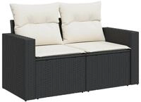 vidaXL Sofa, Gartensofa mit Kissen 2-Sitzer Schwarz Poly Rattan