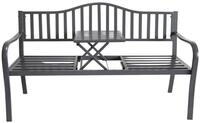BURI Gartenbank Metall-Gartenbank mit integriertem Klapptisch 3-Sitzer Sitzbank