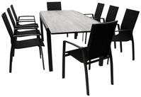 DEGAMO Garten-Essgruppe FARO, (9-tlg), 8x Stapelsessel, 1x Ausziehtisch, Aluminium