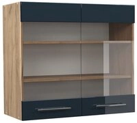 Vicco Glash&auml;ngeschrank Fame-Line, Dunkelblau Hochglanz/Goldkraft Eiche, 80 cm...