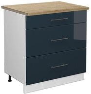 Vicco Unterschrank Fame-Line, Dunkelblau Hochglanz/Wei&szlig;, 80 cm mit 3...