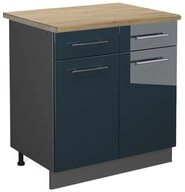 Vicco Unterschrank Fame-Line, Dunkelblau Hochglanz/Anthrazit, 80 cm, AP Eiche...