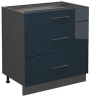 Vicco Unterschrank Fame-Line, Dunkelblau Hochglanz/Anthrazit, 80 cm mit 3...