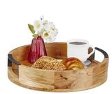 relaxdays Dekotablett Rundes Tablett aus Mangoholz
