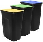 Spetebo M&uuml;lleimer Abfalleimer schwarz mit farbigem Klappdeckel 3er Set, extra gro&szlig;e