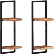 vidaXL Wandregal, Regale 2 Stk. 25x25x75 cm Massivholz Akazie und Stahl