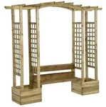vidaXL Pergola Garten-Pergola mit Bank & Pflanzk&uuml;beln Kiefernholz Impr&auml;gniert,