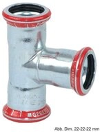 GEBERIT Wasserrohr Geberit Mapress C-Stahl T-St&uuml;ck, 42-35-42 mm