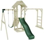 OutdoorToys Spielturm Malm&ouml;, aus Holz in Dunkelgr&uuml;n mit Kinderschaukel & Rutsche