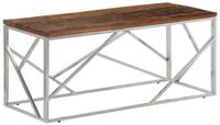 vidaXL Ablagetisch, Couchtisch Silbern Edelstahl und Massivholz