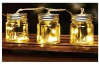 BURI Lichterkette Solar-Party-Lichterkette mit 8 LED Einmachgl&auml;ser warmwei&szlig;...
