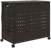 vidaXL W&auml;schekorb W&auml;schekorb mit Rollen Dunkelbraun 66x35x60 cm Rattan (1 St)