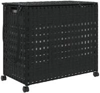 vidaXL W&auml;schekorb W&auml;schekorb mit Rollen Schwarz 66x35x60 cm Rattan (1 St)