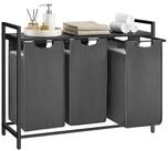 VASAGLE W&auml;schekorb, 3 F&auml;cher, mit Ablage, ausziehbar und abnehmbar, 3 x 38 L