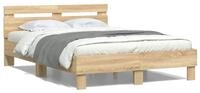 vidaXL Bettgestell, Bettrahmen mit Kopfteil Sonoma-Eiche 135x190 cm...