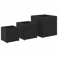 vidaXL Blumentopf Pflanzk&uuml;bel 3 Stk. Schwarz Poly Rattan (1 St)