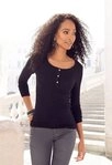 Vivance Langarmshirt mit kurzer Knopfleiste aus weicher Ripp-Qualit&auml;t mit Viskose