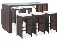 vidaXL Gartenlounge-Set 7-tlg. Gartenbar-Set mit Auflagen Poly Rattan Braun,...