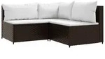 vidaXL Gartenlounge-Set, 3-tlg. Lounge Set mit Kissen Braun Poly Rattan