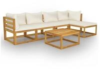 vidaXL Gartenlounge-Set, 6-tlg. Lounge Set mit Auflagen Creme Massivholz Akazie