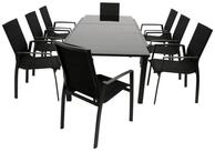 DEGAMO Garten-Essgruppe ELBA 9-teilig, 8x Stapelsessel, 1x Ausziehtisch, Alu