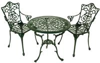 DEGAMO Garten-Essgruppe Jugendstil, (3-tlg), (2x Sessel, 1x Tisch 70cm rund), Aluguss