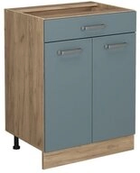 Vicco Unterschrank R-Line, Blau-Grau/Goldkraft Eiche, 60 cm mit Schublade, ohne