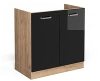 Vicco Unterschrank R-Line, Schwarz Hochglanz/Goldkraft Eiche, 80 cm ohne