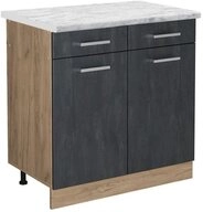 Vicco Unterschrank R-Line, Schwarz Beton/Goldkraft Eiche, 80 cm AP Marmor (1-St)