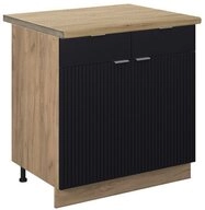 Vicco Unterschrank Fame-Line, Schwarz gestreift/Goldkraft Eiche, 80 cm, AP Eiche