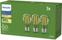 Philips LED-Leuchtmittel Ultra Efficient 60W A60 2700K, E27, 3 St., Warmwei&szlig;
