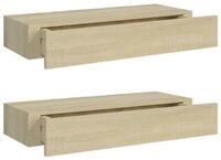 vidaXL Wandregal, Regale mit Schubladen 2 Stk. Eichen-Optik 60x23,5x10 cm MDF