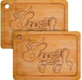 DuneDesign Schneidebrett 2er Set - 33x23 Bambus Steakbrett mit Saftrille &...