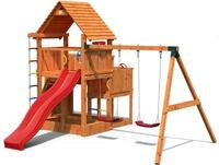FUNGOO Spielturm BIG LEADER MOVE RED, mit Schaukel & Rutsche, Kletterwand