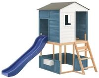 vidaXL Spielturm Spielturm Wei&szlig; und Blau Massivholz Tanne