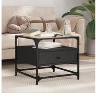 vidaXL Couchtisch, Couchtisch mit Glasplatte Schwarz 50x50x45 cm Stahl