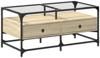 vidaXL Couchtisch Couchtisch mit Glasplatte Sonoma-Eiche 98,5x50x45 cm Stahl...