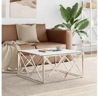 vidaXL Couchtisch, Couchtisch Silbern 80x80x40 cm Edelstahl und Glas