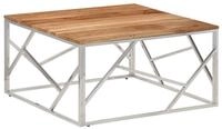 vidaXL Ablagetisch, Couchtisch Silbern Edelstahl und Massivholz Akazie