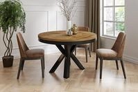 WFL GROUP Esstisch Clara im Loft-Stil rund ausziehbar mit schwarzen Metallbeinen