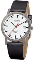 Regent Titanuhr REGENT Herren Armbanduhr F-231 wei&szlig; D. 34 mm Lederband schwarz