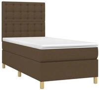 vidaXL Bett Boxspringbett mit Matratze & LED Dunkelbraun 100x200 cm Stoff