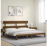 vidaXL Bett Massivholzbett mit Kopfteil Honigbraun 200x200 cm