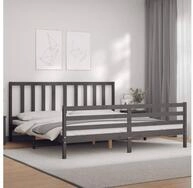 vidaXL Bett Massivholzbett mit Kopfteil Grau 200x200 cm
