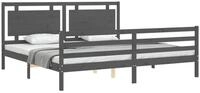 vidaXL Bett Massivholzbett mit Kopfteil Grau 200x200 cm