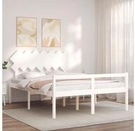 vidaXL Bett Seniorenbett mit Kopfteil 140x200 cm Wei&szlig; Massivholz