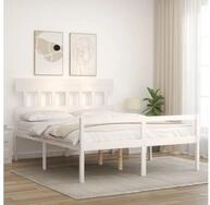 vidaXL Bett Seniorenbett mit Kopfteil 160x200 cm Wei&szlig; Massivholz
