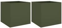 vidaXL Pflanzk&uuml;bel, Pflanzkasten 2 Stk. Olivgr&uuml;n 42x40x39 cm Kaltgewalzter...