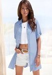 LASCANA Longbluse mit Knopfleiste, Kurzarmbluse, Blusenkleid, sommerlich